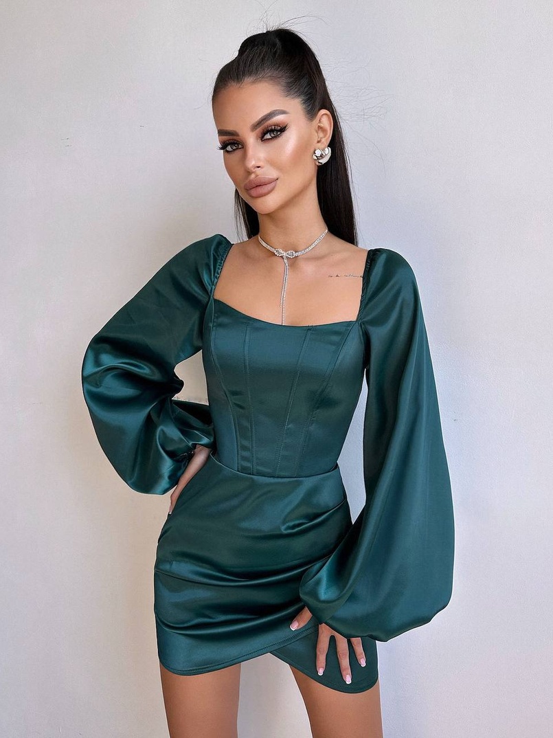 Атласний  комплект: корсет + спідниця з драпіруванням | PUSHKA SHOP