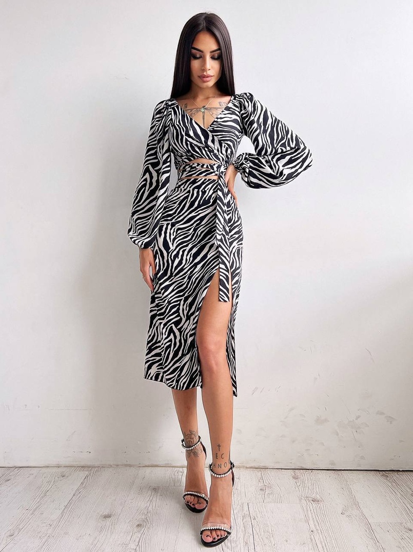 Комплект: топ із зав'язками на талії + спідниця міді з розрізом | PUSHKA SHOP