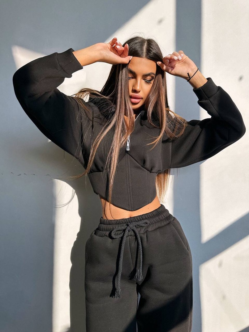 Комплект на флісі : худі з елементами корсету + штани  Комплект на флісі : худі з елементами корсету + штани  | PUSHKA SHOP