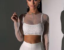 Комплект: топ + штани із сіткою зі стразами  Комплект: топ + штани із сіткою зі стразами  | PUSHKA SHOP