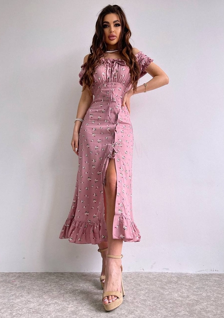 Квіткова сукня з воланами та шнуровкою на ніжці | PUSHKA SHOP