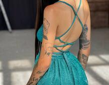 Блестящее платье с пышной юбкой и шнуровкой на спинке  | PUSHKA SHOP