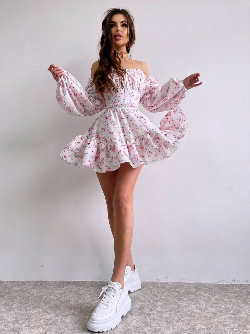 Квіткова сукня з воланами та шнуровкою по спинці | PUSHKA SHOP