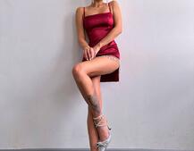 Атласна сукня декорована бахромою зі страз  Атласна сукня декорована бахромою зі страз  | PUSHKA SHOP