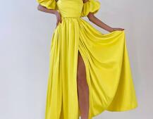 Атласное платье макси с объемными рукавами   Атласное платье макси с объемными рукавами   | PUSHKA SHOP