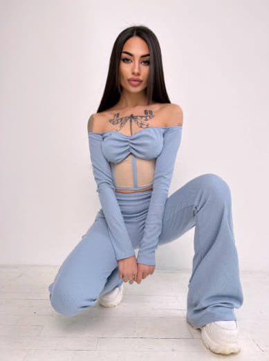 Комплект : штани кльош і топ з елементами корсету  Комплект : штани кльош і топ з елементами корсету  | PUSHKA SHOP