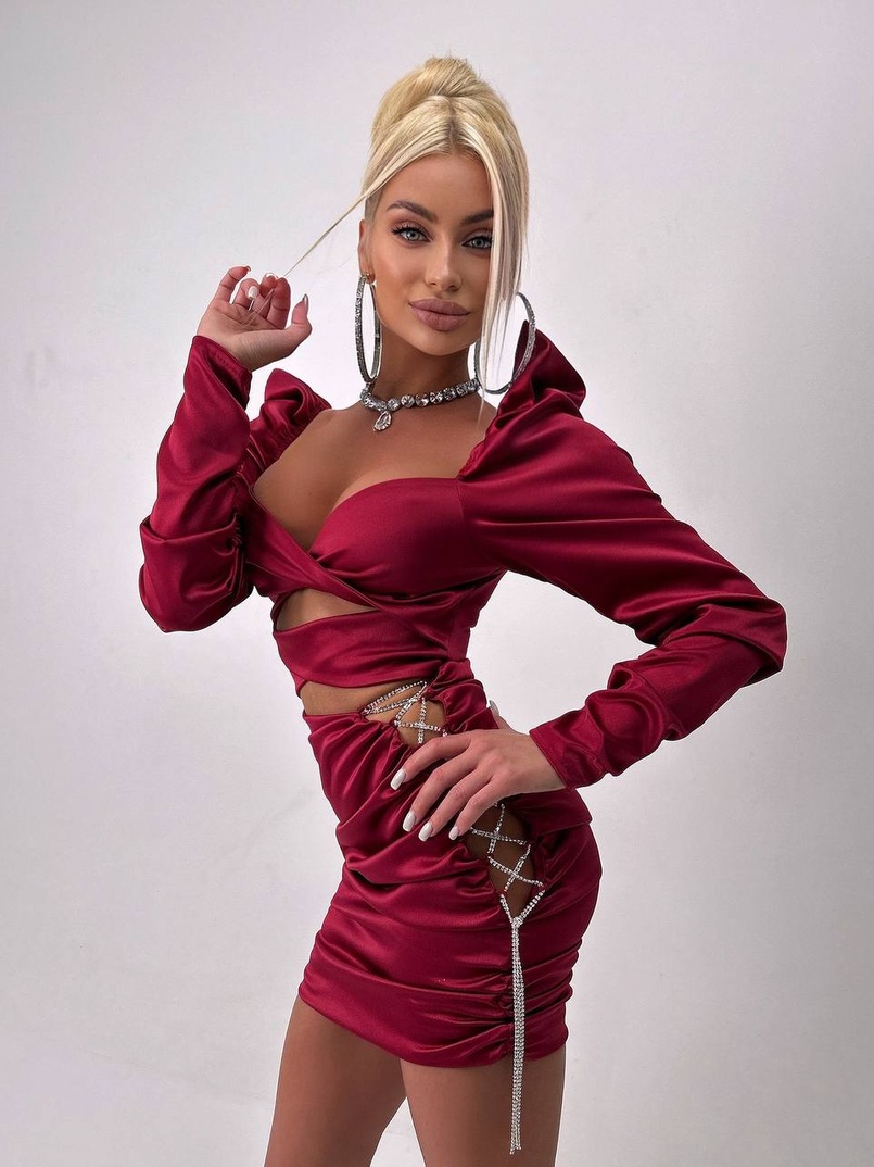 Сукня міні з драпіруванням, декорована стразами  Сукня міні з драпіруванням, декорована стразами  | PUSHKA SHOP