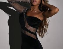 Оксамитова сукня із вставками сітки зі стразами   Оксамитова сукня із вставками сітки зі стразами   | PUSHKA SHOP