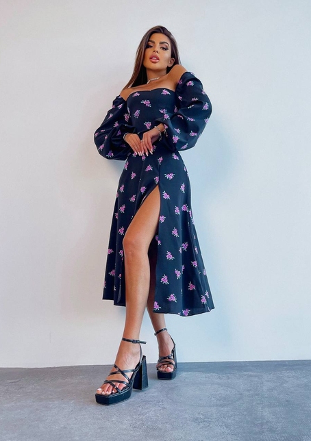 Сукня -міді зі шнурівкою на спинці та розрізом на ніжці | PUSHKA SHOP