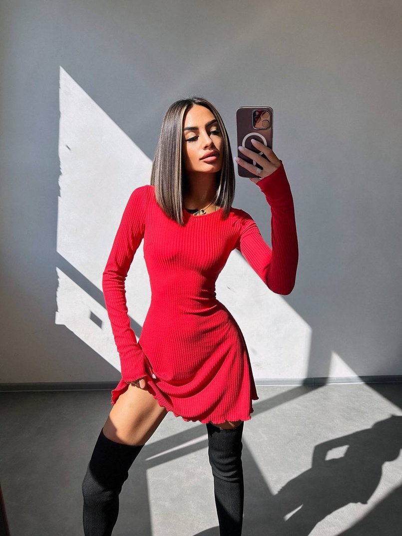 Трикотажна сукня міні  зі шнурівкою на спинці    | PUSHKA SHOP