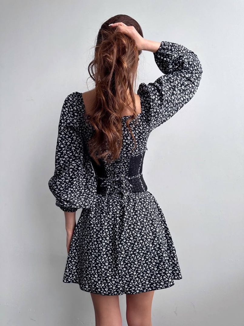 Сукня міні в квітковий принт + прозорий корсет  Сукня міні в квітковий принт + прозорий корсет  | PUSHKA SHOP