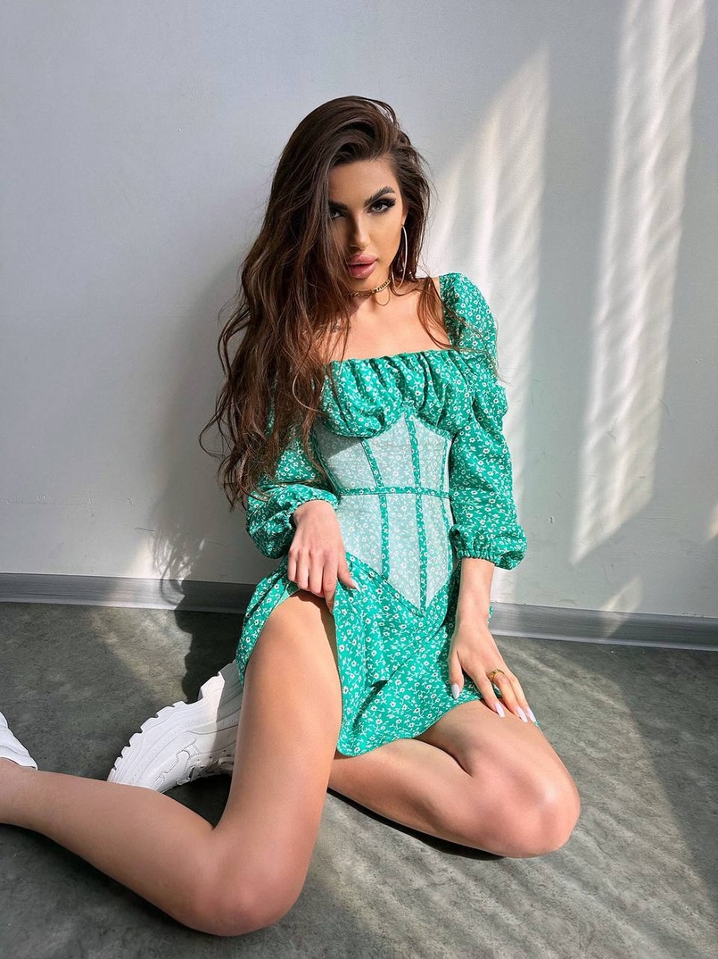 Сукня міні в квітковий принт + прозорий корсет  | PUSHKA SHOP