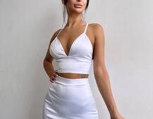 Комплект: топ з філіжанками + спідниця декорована бахромою зі страз  Комплект: топ з філіжанками + спідниця декорована бахромою зі страз  | PUSHKA SHOP