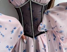 Шифонова сукня на підкладці з розкльошеними рукавами з асиметричною спідницею + корсет декорований стразами  Шифонова сукня на підкладці з розкльошеними рукавами з асиметричною спідницею + корсет декорований стразами  | PUSHKA SHOP