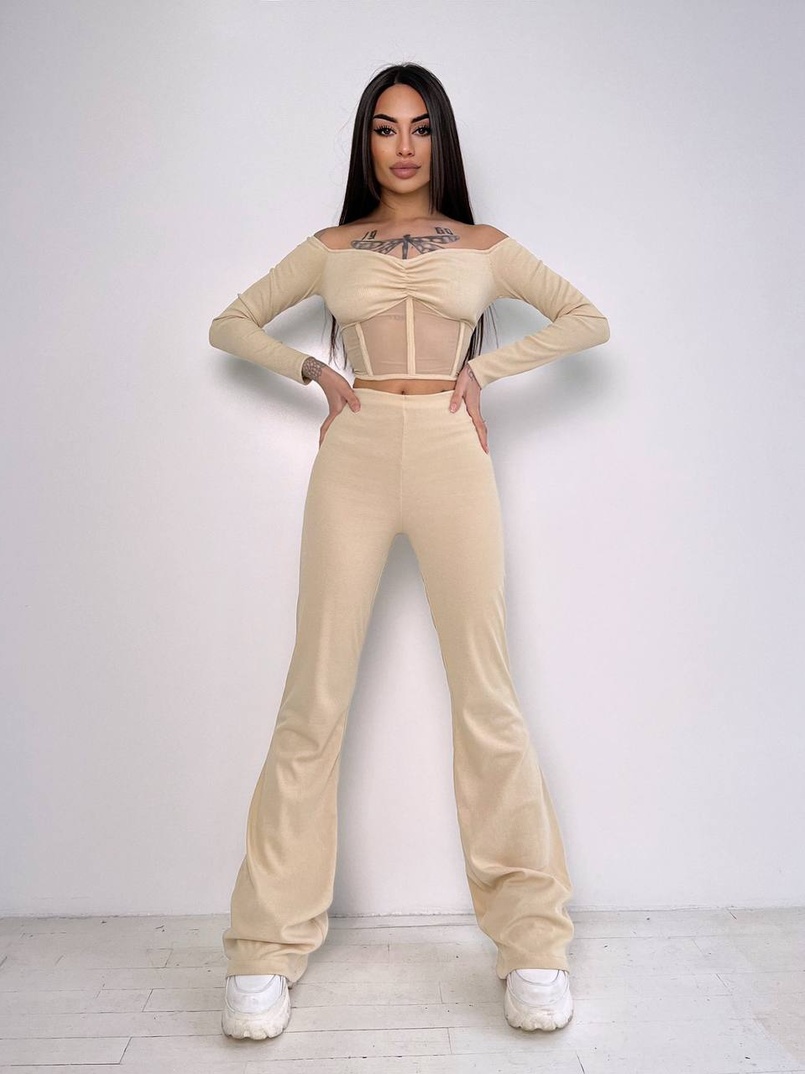 Комплект : штани кльош і топ з елементами корсету  Комплект : штани кльош і топ з елементами корсету  | PUSHKA SHOP