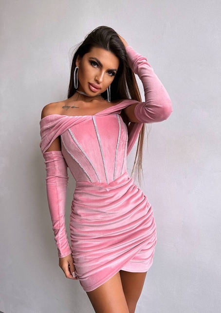 Оксамитова корсетна сукня міні, декорована стразами     Ручна робота  | PUSHKA SHOP