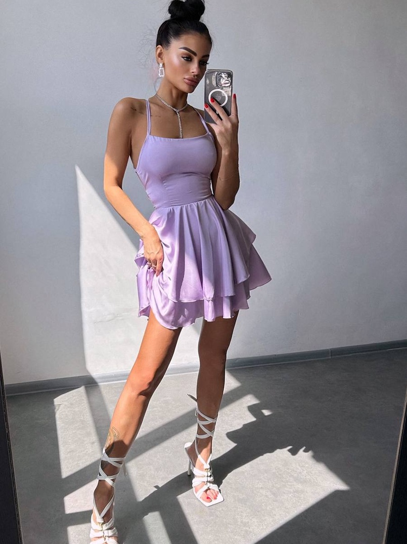 Шовкова сукня  з пишною спідницею та шнурівкою   | PUSHKA SHOP