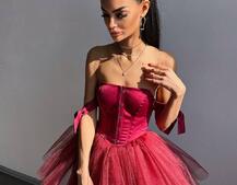 Атласна корсетна сукня міні з гачками та пишною фатиновою спідницею  | PUSHKA SHOP