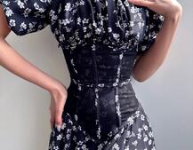 Сукня міді з розрізом в квітковий принт + прозорий корсет  | PUSHKA SHOP