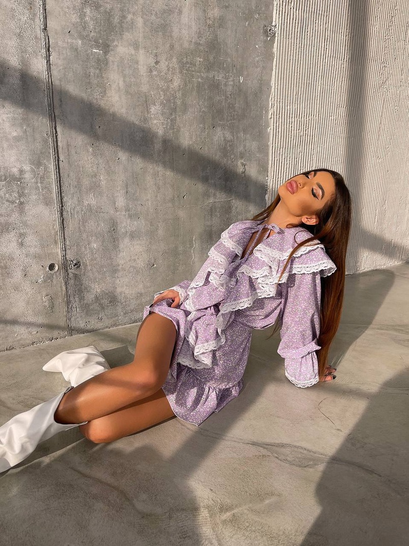 Сукня з квітковим принтом декорована мереживом    Сукня з квітковим принтом декорована мереживом    | PUSHKA SHOP