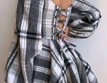 Корсетна сукня з подвійною спідницею та обʼємними рукавами у клітинку  Корсетна сукня з подвійною спідницею та обʼємними рукавами у клітинку  | PUSHKA SHOP