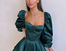 Атласна корсетна сукня бюстьє з пишною подвійною спідницею та об‘ємними рукавами | PUSHKA SHOP