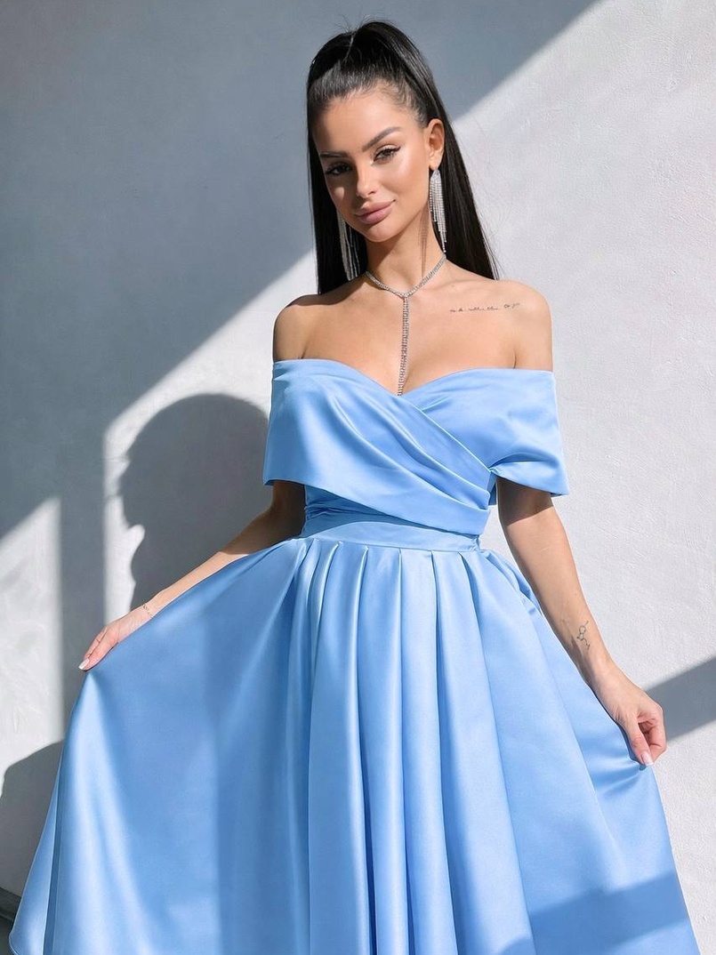 Романтична сукня міді з відкритими плечима та пишною спідницею | PUSHKA SHOP