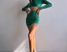 Оксамитовий комплект, декорований бахромою зі страз Оксамитовий комплект, декорований бахромою зі страз | PUSHKA SHOP