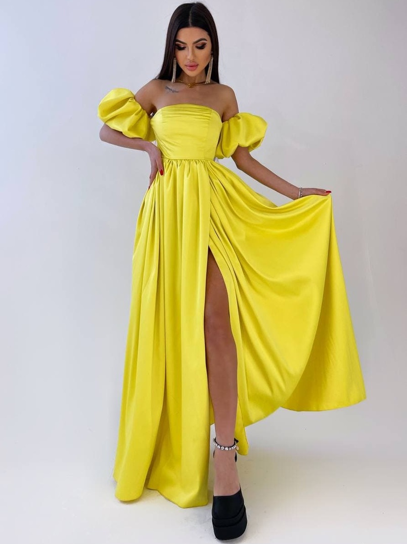 Атласное платье макси с объемными рукавами   Атласное платье макси с объемными рукавами   | PUSHKA SHOP