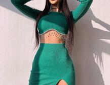 Комплект: спідниця з розрізом + топ, декорований бахромой зі страз | PUSHKA SHOP