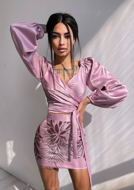 Комплект: топ з об'ємними рукавами + мереживна спідниця Комплект: топ з об'ємними рукавами + мереживна спідниця | PUSHKA SHOP