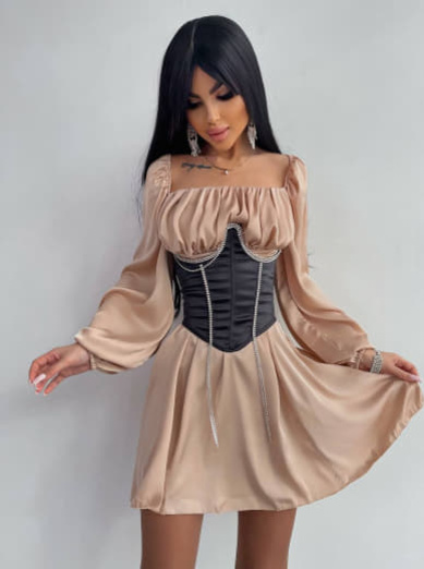 Приталена сукня з шовку  + корсет декорований стразами  Ручна робота  Приталена сукня з шовку  + корсет декорований стразами  Ручна робота  | PUSHKA SHOP