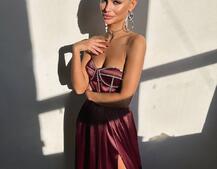 Комплект: корсет-бюстьє , декорований стразами  + спідниця максі з розрізом   | PUSHKA SHOP