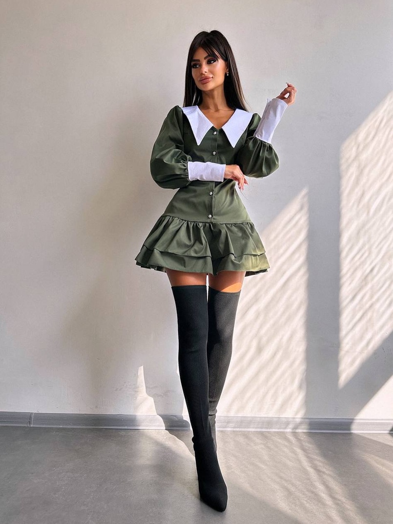 Котонова сукня з рюшами на гудзиках зі шнурівкою на спинці Котонова сукня з рюшами на гудзиках зі шнурівкою на спинці | PUSHKA SHOP