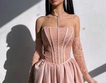 Комплект : мереживий корсет   + рукавички +спідниця балон міді  | PUSHKA SHOP