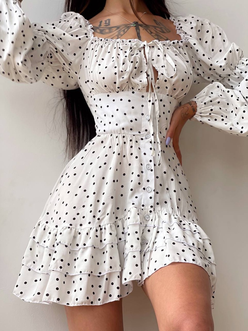 Сукня в горошок на ґудзиках з воланами  Сукня в горошок на ґудзиках з воланами  | PUSHKA SHOP