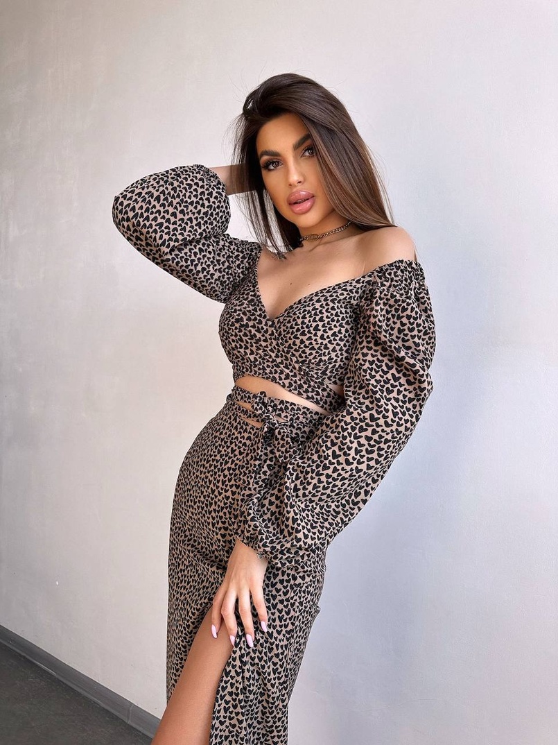 Комплект: топ із зав'язками на талії + спідниця міді з розрізом | PUSHKA SHOP