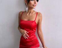 Атласна сукня декорована бахромою зі страз  Атласна сукня декорована бахромою зі страз  | PUSHKA SHOP