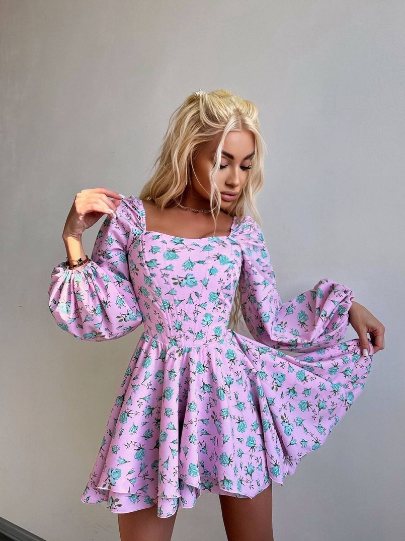 Сукня міні з квітковим принтом, корсетним верхом та подвійною спідницею  Сукня міні з квітковим принтом, корсетним верхом та подвійною спідницею  | PUSHKA SHOP