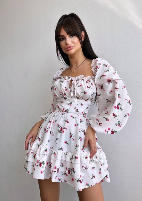 Квіткова сукня з воланами та шнуровкою по спинці | PUSHKA SHOP