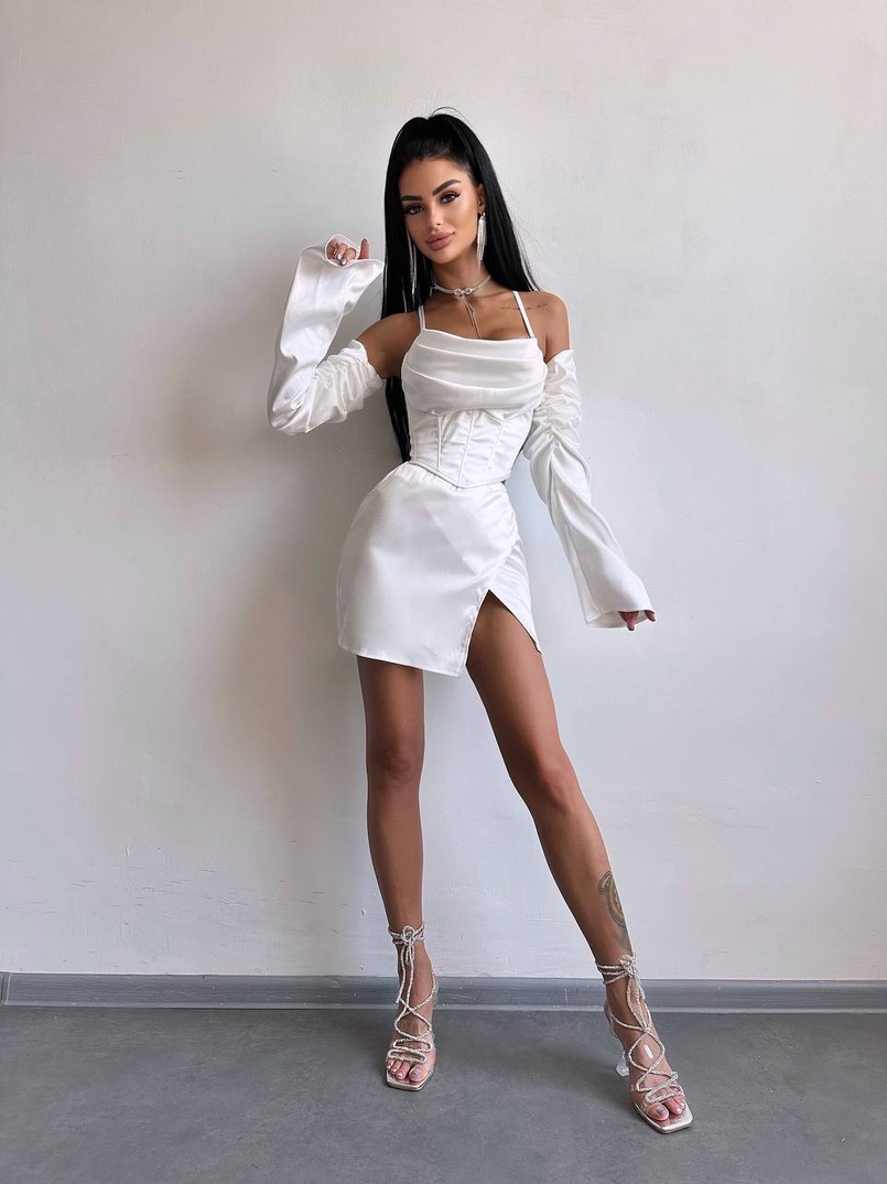 Комплект: корсет з рукавами    + спідниця міні з драпіруванням   Комплект: корсет з рукавами    + спідниця міні з драпіруванням   | PUSHKA SHOP