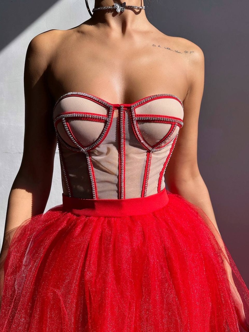 Комплект: корсет бюстьє декорований стразами + пишна спідниця максі  Ручна робота  Комплект: корсет бюстьє декорований стразами + пишна спідниця максі  Ручна робота  | PUSHKA SHOP