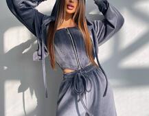 Велюровий комплект трійка: кофта + корсет на блискавці+ штани Велюровий комплект трійка: кофта + корсет на блискавці+ штани | PUSHKA SHOP