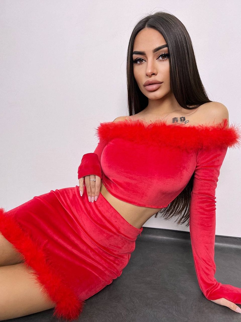 Оксамитовитовий комплект з пір‘ям  Оксамитовитовий комплект з пір‘ям  | PUSHKA SHOP