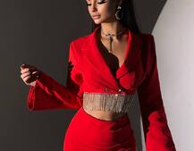 Комплект декорований бахромою із стразами: піджак + спідниця  | PUSHKA SHOP