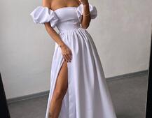 Сукня максі  з розрізом на спідниці та об’ємними рукавами  Сукня максі  з розрізом на спідниці та об’ємними рукавами  | PUSHKA SHOP