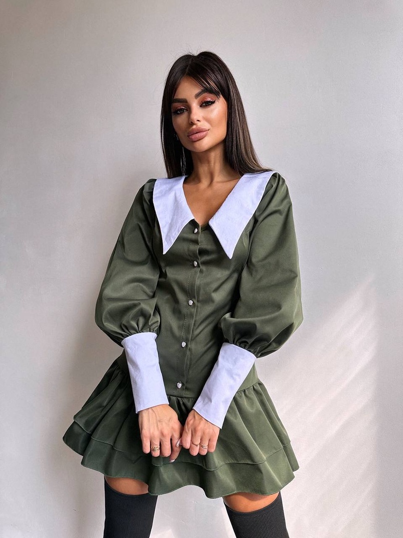 Котонова сукня з рюшами на гудзиках зі шнурівкою на спинці Котонова сукня з рюшами на гудзиках зі шнурівкою на спинці | PUSHKA SHOP