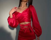 Атласний комплект, декорований бахромою зі страз Атласний комплект, декорований бахромою зі страз | PUSHKA SHOP