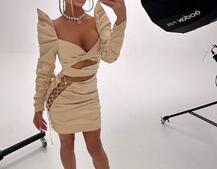 Сукня міні з драпіруванням, декорована стразами  | PUSHKA SHOP