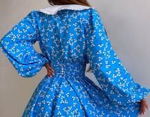 Сукня з коміром та об'ємними рукавами з широким поясом | PUSHKA SHOP